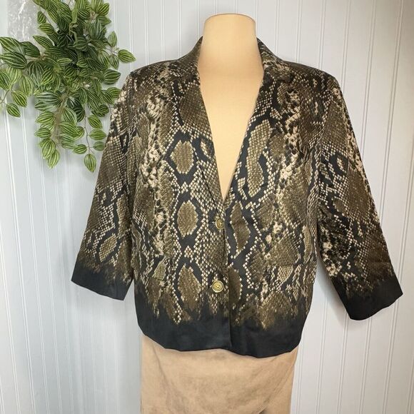 Michael Kors Sz 12 Women’s Blazer Jacket Cotton Snake Skin Animal Print Lined - Picture 2 of 16